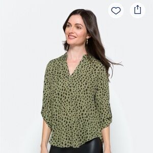 Leopard Print V-Neck Blouse - Green